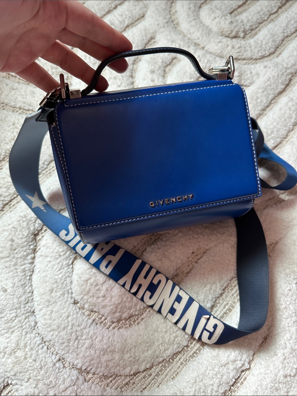 Givenchy pandora Blue Leather Top-Handle Crossbody Bag